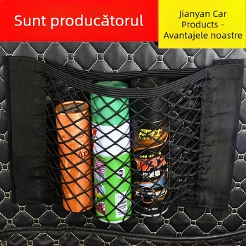 Geantă de depozitare pentru portbagajul auto, plasă Velcro dublă, din poliester, design suspendat, impermeabilă, cu mâner