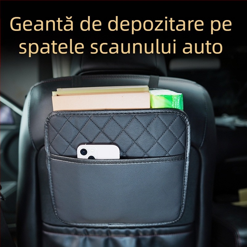 Geantă de depozitare din piele pentru partea din spate a scaunului, organizator auto suspendat, cu mâner și imprimare a logo-ului