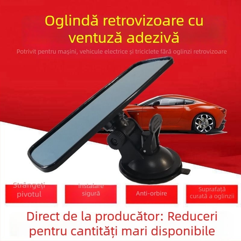 Oglindă retrovizoare pentru mașină cu ventuză, rotire la 360°, oglindă plată, fără certificare 3C