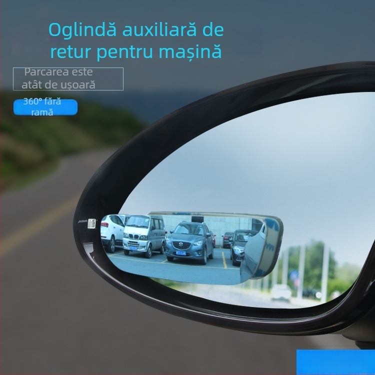 Oglindă auto din sticlă, fără ramă, cu unghi reglabil, unghi larg, oglindă de vizionare în spate, albastru DM-070