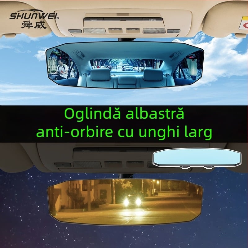 Oglindă de mașină cu reflexie anti-strălucire albastră, oglindă auxiliară interioară mărită, oglindă retrovizoare cu unghi larg, oglindă pentru bebeluși