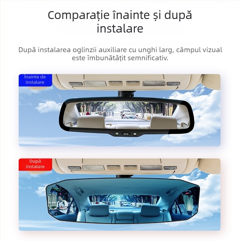 Oglindă de mașină cu reflexie anti-strălucire albastră, oglindă auxiliară interioară mărită, oglindă retrovizoare cu unghi larg, oglindă pentru bebeluși