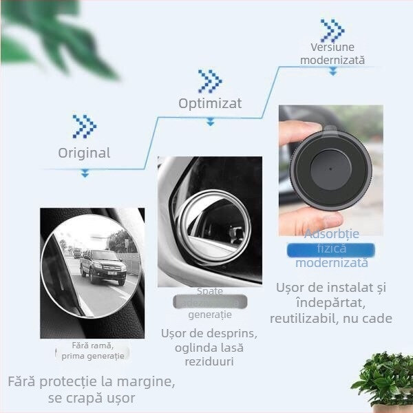 Oglindă retrovizoare mică, rotundă, cu ventuză, oglindă auxiliară pentru unghiuri moarte, cu unghi ultra-larg.