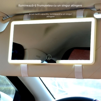 Oglindă LED pentru machiaj montată în mașină, portabilă, înaltă definiție, montaj prin clic, stil simplu