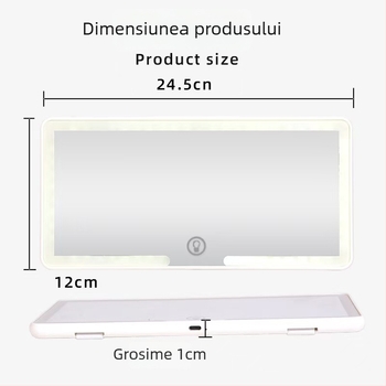 Oglindă LED pentru machiaj montată în mașină, portabilă, înaltă definiție, montaj prin clic, stil simplu