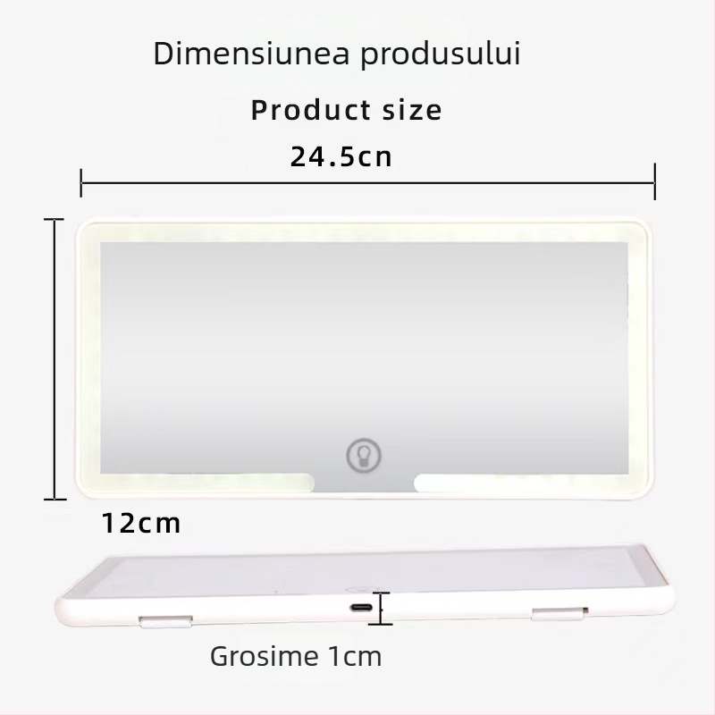 Oglindă LED pentru machiaj montată în mașină, portabilă, înaltă definiție, montaj prin clic, stil simplu
