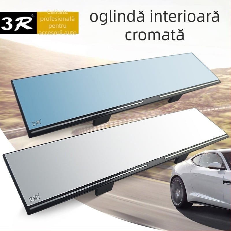 3R Oglindă interioară a mașinii cu câmp vizual lat, oglindă plană, placare cromată, antireflexie, design lung | Etichetă privată licențiată: Da