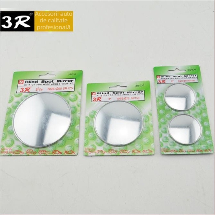 3R oglindă rotundă mică universală pentru vedere în spate la camioane și microbuze, ultra-subțire, ramă din aluminiu, sticlă HD, montaj cu adeziv