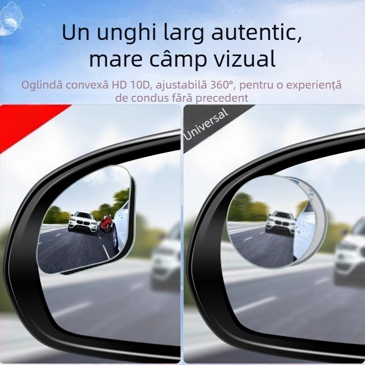 Accesoriu oglindă retrovizor auto, oglindă rotundă pentru unghiuri oarbe, 360° unghi larg, HD