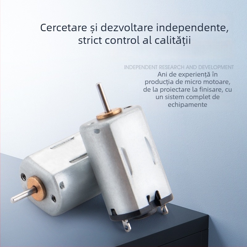 Motor DC cu perii mic pentru electronice; potrivit pentru periuțe electrice, masaj, jucării RC și ventilatoare; tensiune: DC până la 36V; curent: DC