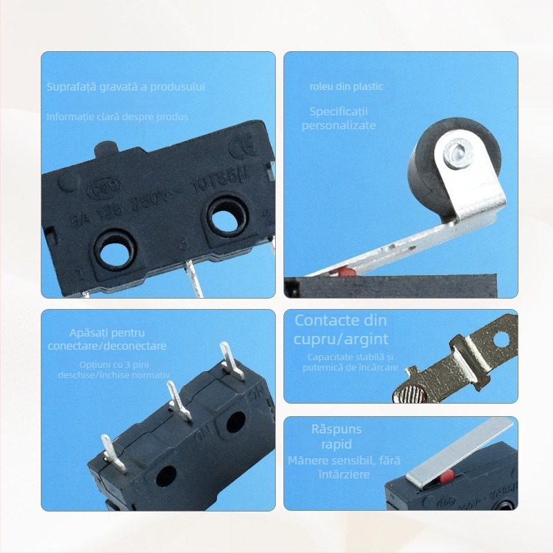 Mingbing KW4A/KW11 întrerupător micro micromecanic - 2 pini, protejat împotriva exploziilor, viață mecanică 1.000.000 cicluri, 12-250 V, CE certificat