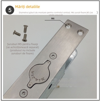Broască pentru ușă din oțel inoxidabil, mecanism central rotativ, deblocare ascunsă, finisaj satinat, design modern minimalist