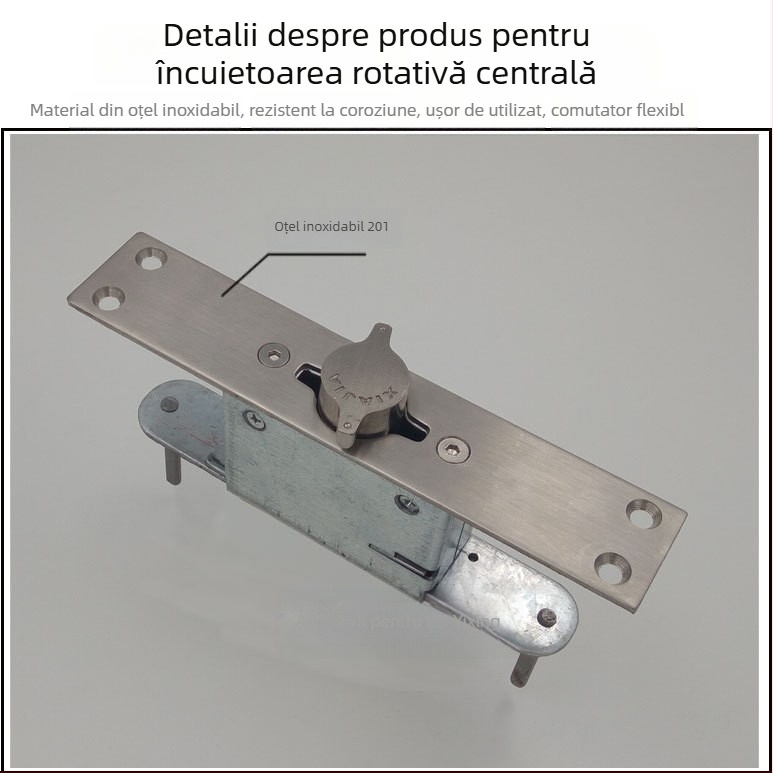 Broască pentru ușă din oțel inoxidabil, mecanism central rotativ, deblocare ascunsă, finisaj satinat, design modern minimalist