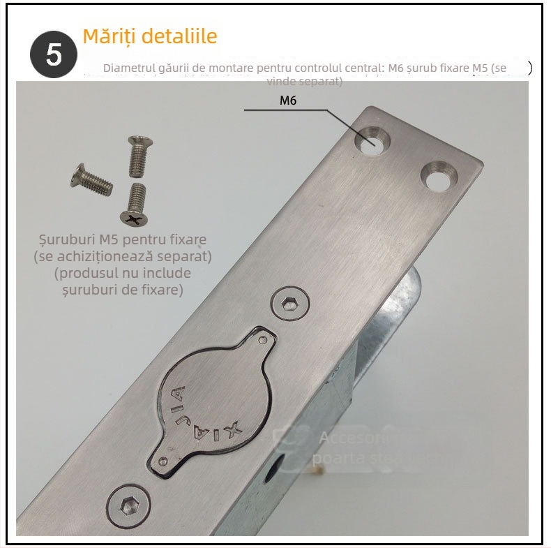 Broască pentru ușă din oțel inoxidabil, mecanism central rotativ, deblocare ascunsă, finisaj satinat, design modern minimalist