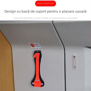 Ciocan auto de siguranță, ciocan pentru spargerea geamului, unealtă de salvare multifuncțională, material ABS + oțel, greutate 145 g, personalizare disponibilă, etichetă privată licențiată