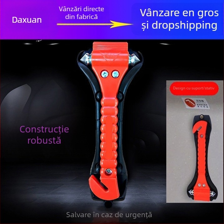 Ciocan auto de siguranță, ciocan pentru spargerea geamului, unealtă de salvare multifuncțională, material ABS + oțel, greutate 145 g, personalizare disponibilă, etichetă privată licențiată