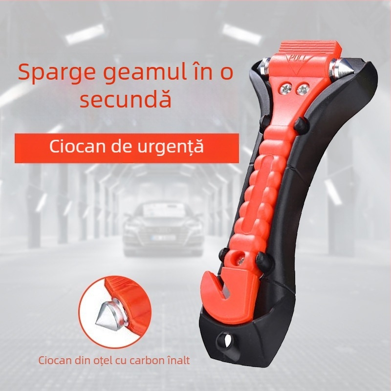 Ciocan auto de siguranță, ciocan pentru spargerea geamului, unealtă de salvare multifuncțională, material ABS + oțel, greutate 145 g, personalizare disponibilă, etichetă privată licențiată