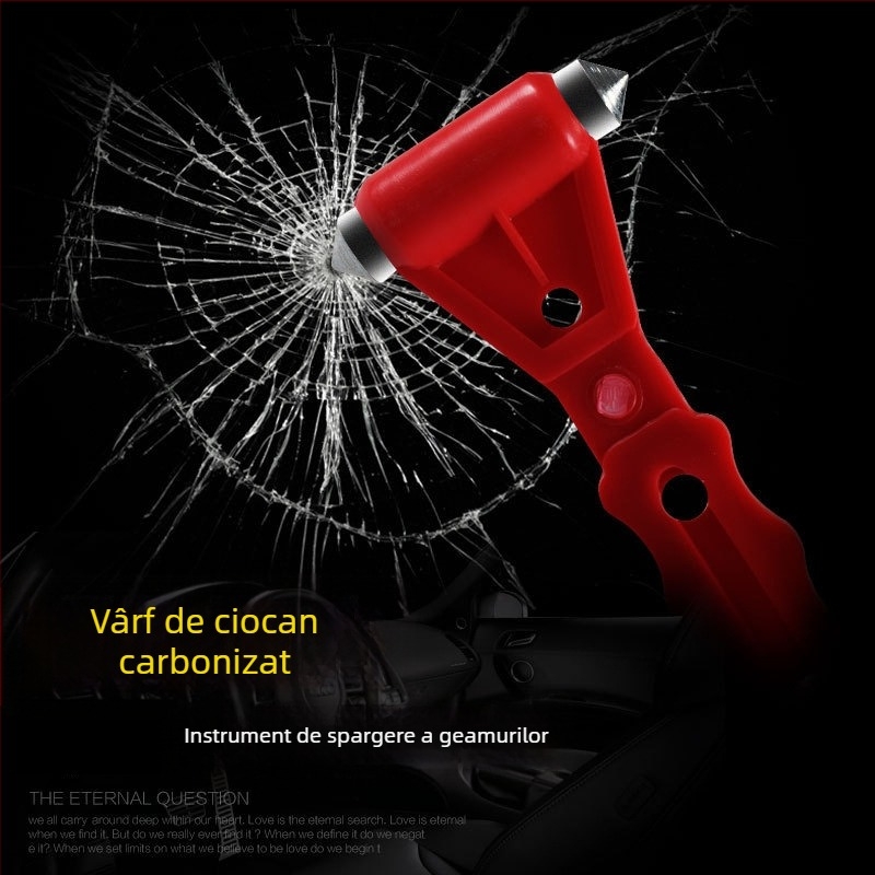 Cioc de siguranță dublu pentru autoturisme și autobuze, cu spargător de geam, oțel + ABS, 0,1 kg