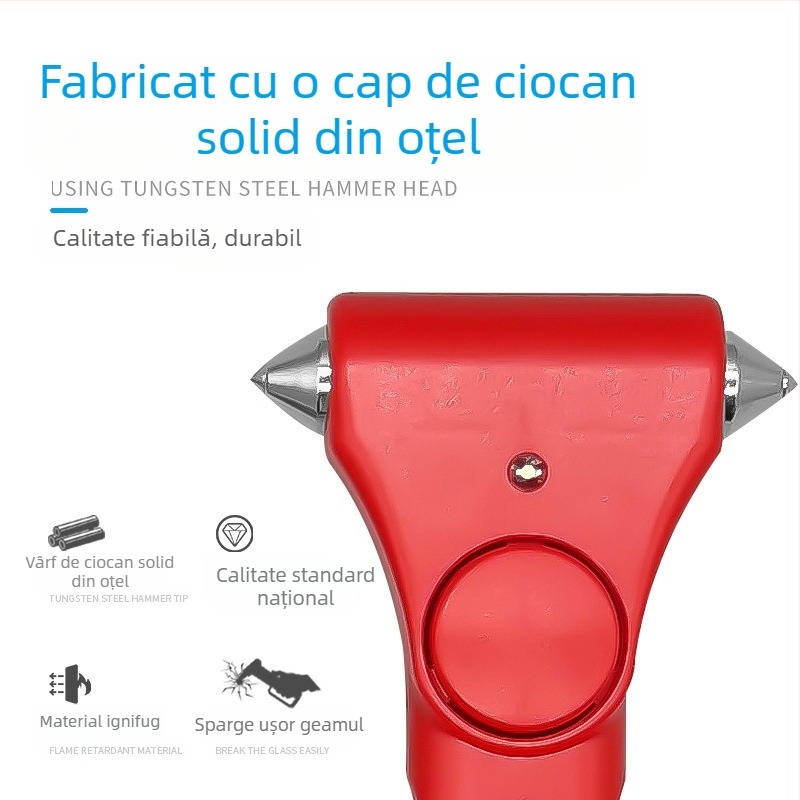 Ciocan de spargere a ferestrelor pentru evacuare și siguranță în caz de incendiu, instrument multifuncțional din oțel inoxidabil cu tăietor de centură