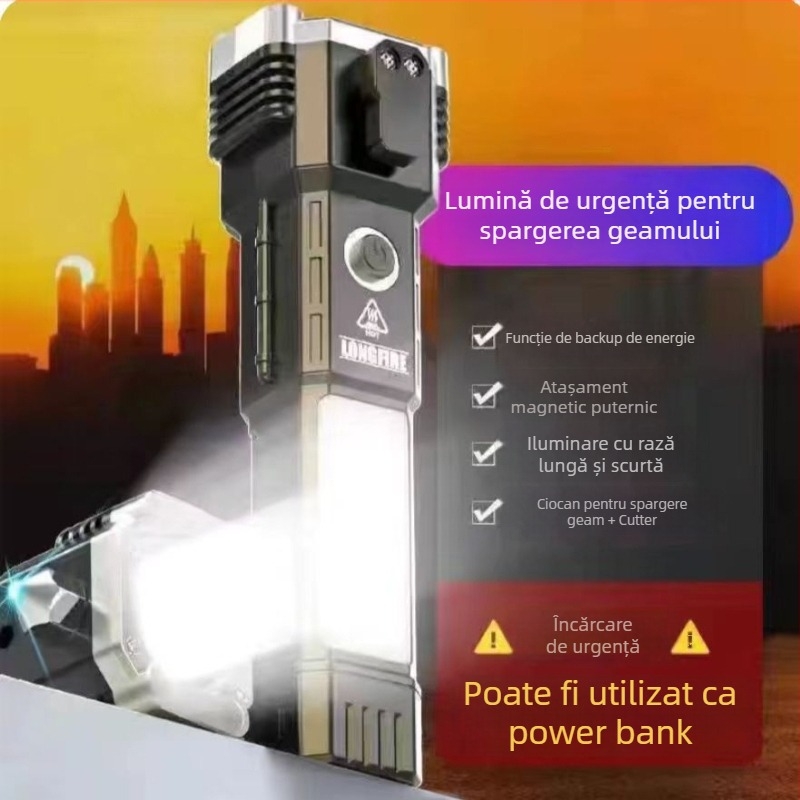 Cioc de siguranță multifuncțional cu lanternă auto și Power Bank — Leading, ABS, 150 g