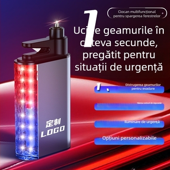 Cioc auto de siguranță cu lanternă multifuncțională, alarmă și spargere geam — trei în unu cu iluminare (Brand: Group Chi; Materiale: aliaj de aluminiu + ABS + PC + oțel; Greutate: 0,3 kg)