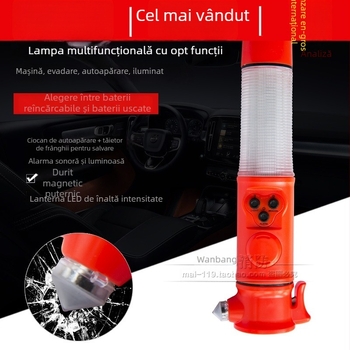 Cioc de securitate multifuncțional cu lanternă și alarmă pentru scăpare auto — ABS, 167 g, compatibil cu etichetă privată