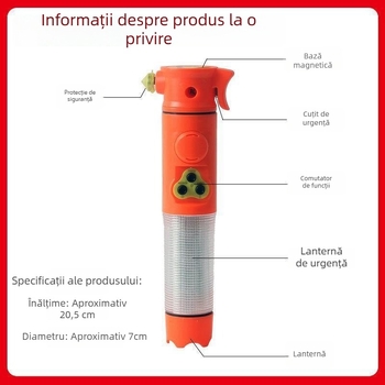 Cioc de securitate multifuncțional cu lanternă și alarmă pentru scăpare auto — ABS, 167 g, compatibil cu etichetă privată