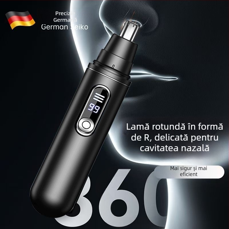Trimmer pentru păr nazal - Precizie germană, lamă lavabilă, tăiere sigură, funcționează pe baterie