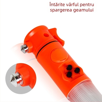 Ciocan de siguranță pentru mașină, 6 în 1, cu lanternă, zdrobitor de geam și alarmă – ABS, 150 g, atașare magnetică