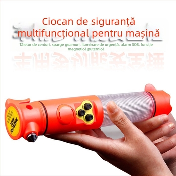 Ciocan de siguranță pentru mașină, 6 în 1, cu lanternă, zdrobitor de geam și alarmă – ABS, 150 g, atașare magnetică
