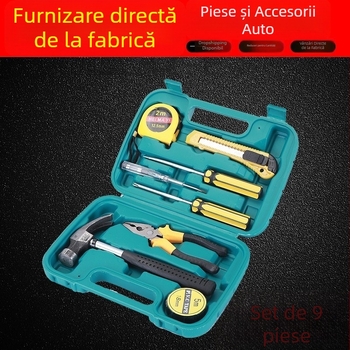 Cutie de scule auto, set de 9 piese pentru utilizare în mașină și acasă, unelte din oțel aliat