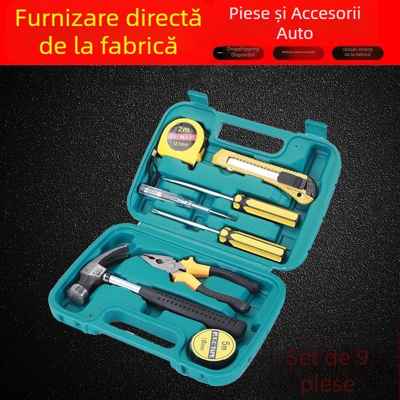Cutie de scule auto, set de 9 piese pentru utilizare în mașină și acasă, unelte din oțel aliat