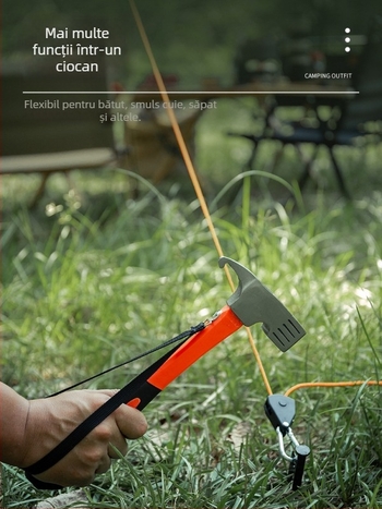 Buye Ciocan multifuncțional pentru camping, cu extractor de cui, cioc de siguranță și mâner din lemn