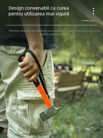 Buye Ciocan multifuncțional pentru camping, cu extractor de cui, cioc de siguranță și mâner din lemn