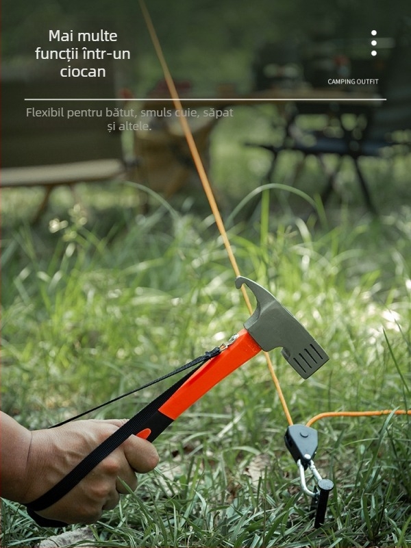 Buye Ciocan multifuncțional pentru camping, cu extractor de cui, cioc de siguranță și mâner din lemn