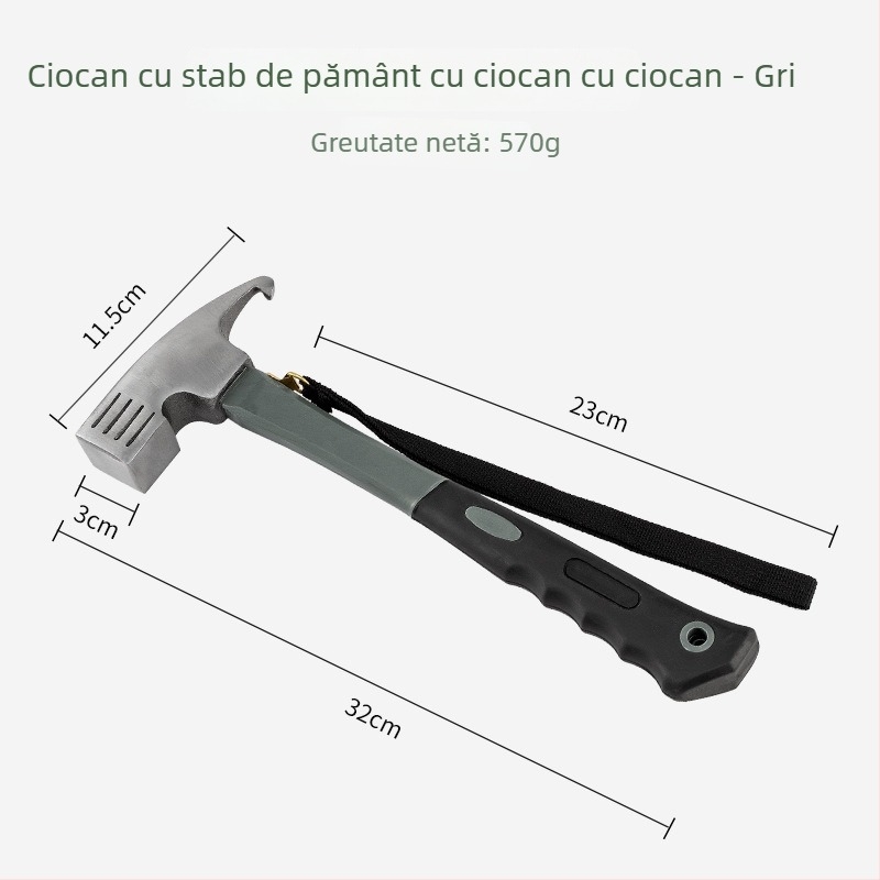 Buye Ciocan multifuncțional pentru camping, cu extractor de cui, cioc de siguranță și mâner din lemn