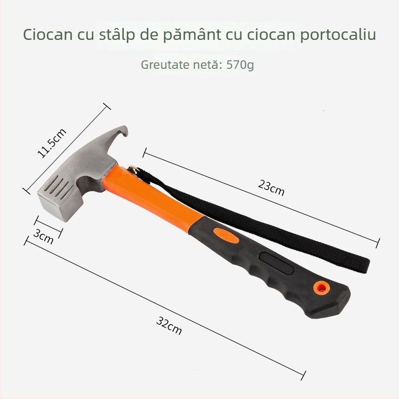 Buye Ciocan multifuncțional pentru camping, cu extractor de cui, cioc de siguranță și mâner din lemn