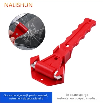 Cioc de siguranță pentru mașină, instrument de evacuare cu spargerea geamului – montat pe mașină, metal + plastic, 99 g, multifuncțional