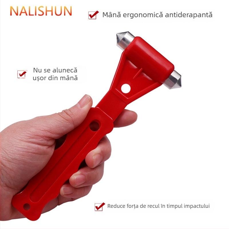 Cioc de siguranță pentru mașină, instrument de evacuare cu spargerea geamului – montat pe mașină, metal + plastic, 99 g, multifuncțional