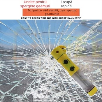 Cioc de siguranță pentru mașină cu lanternă, 4-in-1 instrument de urgență: spargerea geamurilor, ABS plastic, 155 g, logo personalizat