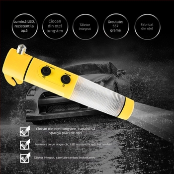 Cioc de siguranță pentru mașină cu lanternă, 4-in-1 instrument de urgență: spargerea geamurilor, ABS plastic, 155 g, logo personalizat