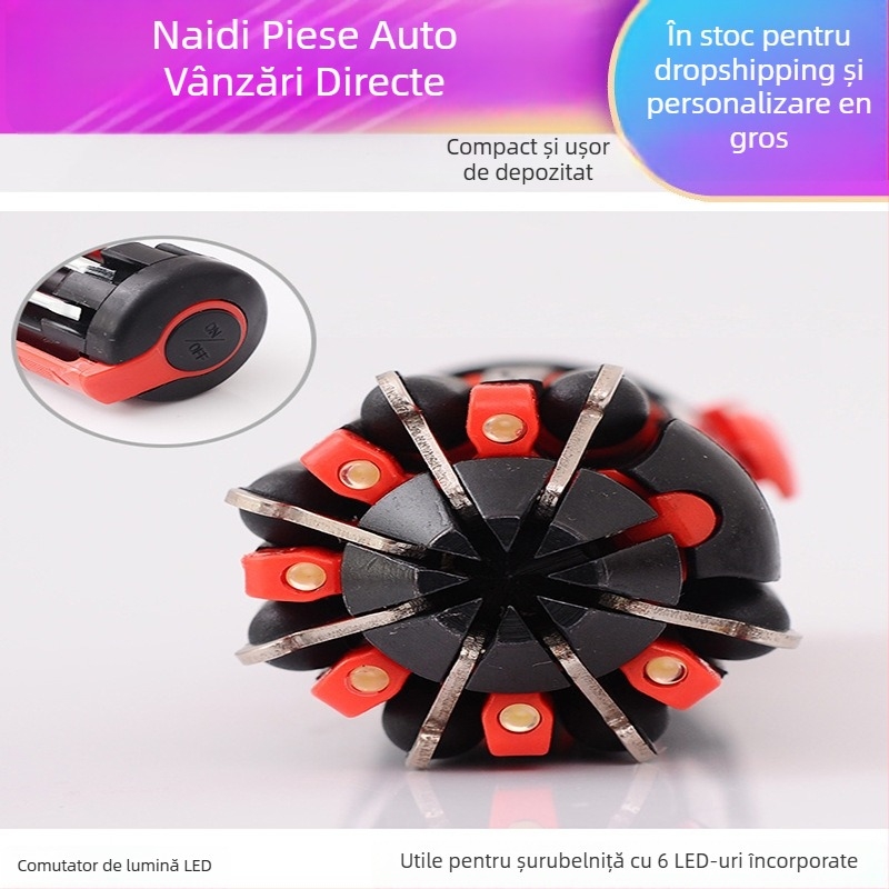 Șurubelniță 8 în 1 cu LED, oțel 45#, greutate 0,2 kg