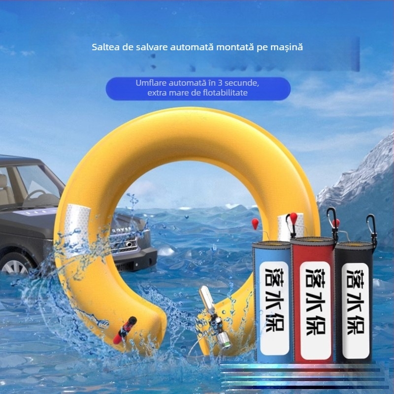 Inel de salvare gonflabil montat pe vehicul, cu cioc de geam, Echipament de salvare pentru înec în mașină, Geantă cu echipament plutitor
