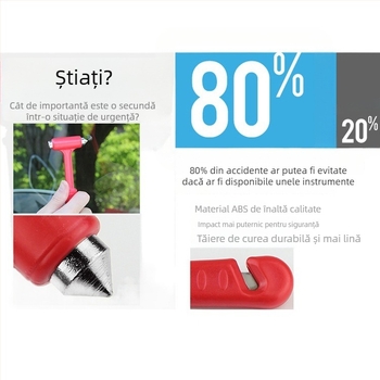 Ciocan de siguranță auto 2-în-1, spargător de geam multi-funcțional, cuțit de salvare, aliaj + plastic, 0.12 kg