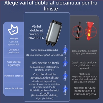 Navison Cioc de salvare auto din oțel tungsten, pentru spargerea geamurilor, evacuare de urgență, multifuncțional, cap din oțel tungsten