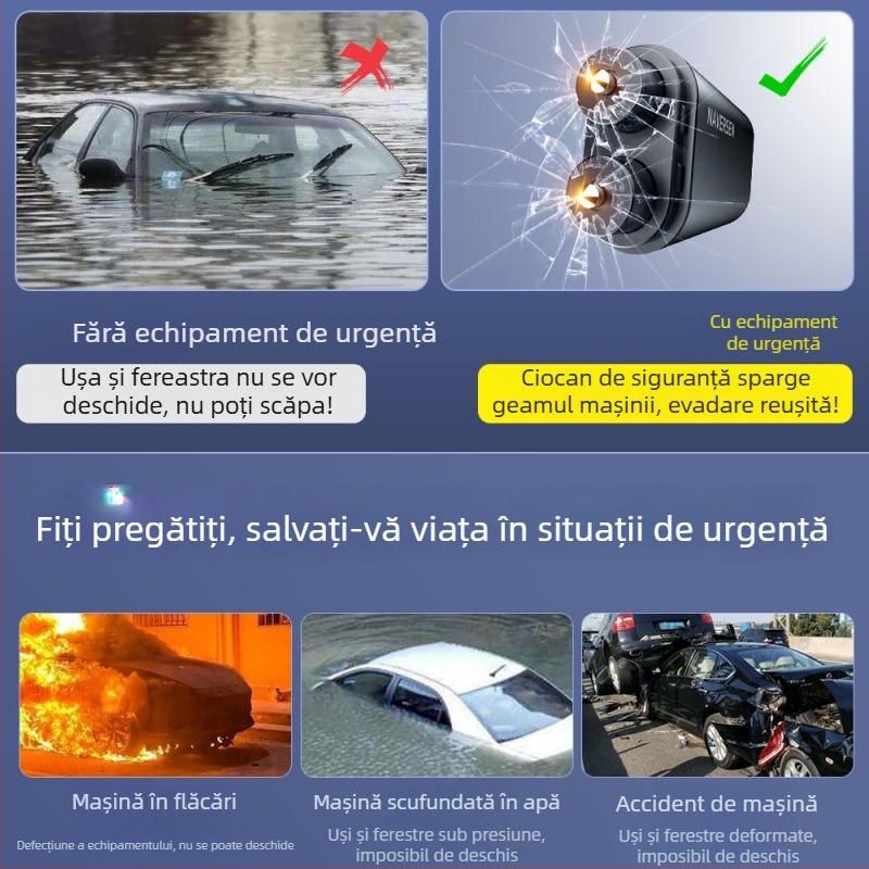 Navison Cioc de salvare auto din oțel tungsten, pentru spargerea geamurilor, evacuare de urgență, multifuncțional, cap din oțel tungsten