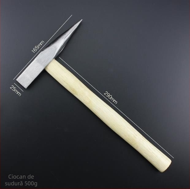 Ciocan de sudură cu cap plat — cap din oțel carbon; mâner din lemn; greutăți 300 g / 500 g; Kai Cheng