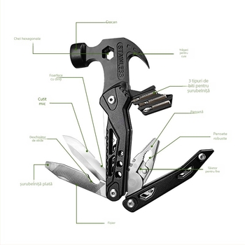 Cioc Gooseneck pliabil – unealtă multifuncțională, cap din oțel cu conținut ridicat de carbon, rezistent la explozii și la șocuri, mâner din oțel