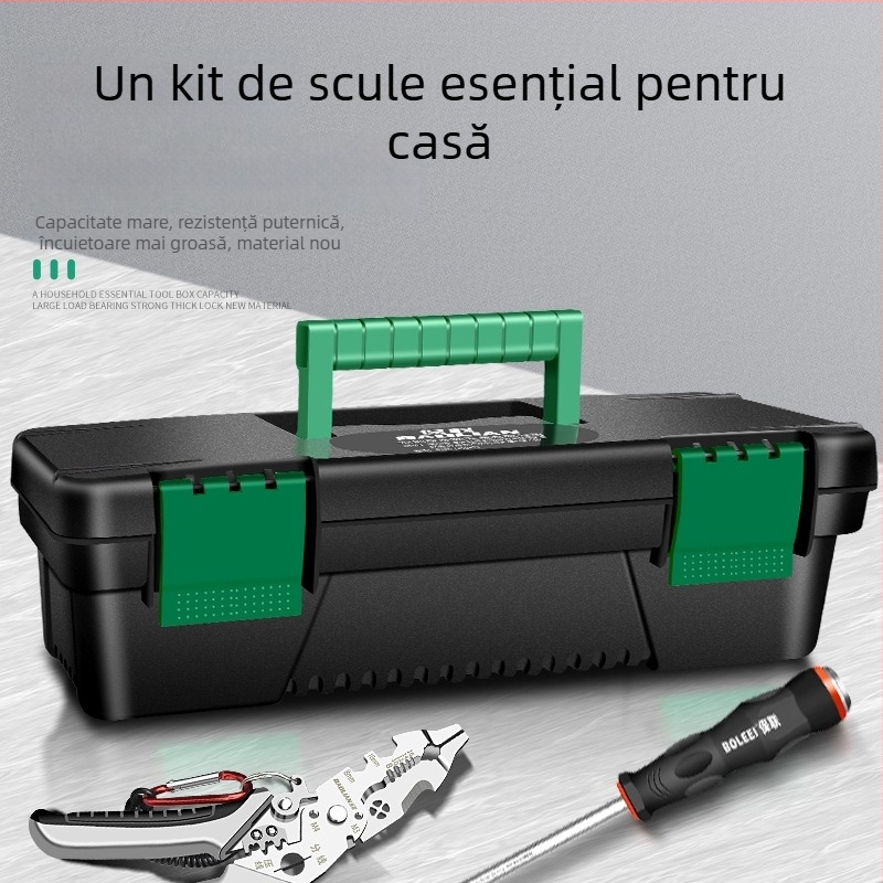 Cutie de scule PP din plastic, portabilă, cu un singur strat, pentru uz casnic și depozitare de scule