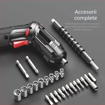Set șurubelnițe electrice – 47 de piese, din oțel wolfram, reîncărcabil, pentru uz casnic, mini bormașină